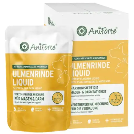 Ulmenrinde liquid for digestive health and stomach comfort, with natural ingredients and psyllium hu.