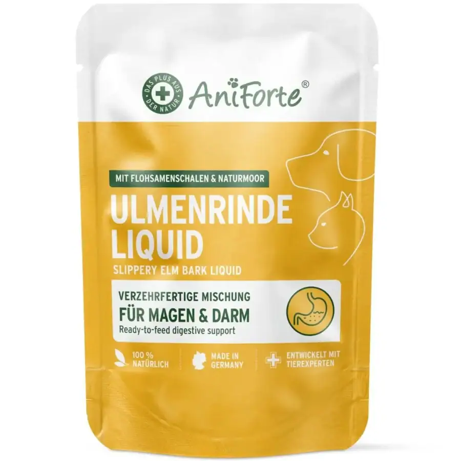 Ulmenrinde liquid supplement for dogs and cats, supports digestion and gut health.