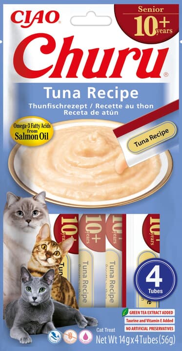 INABA Churu Senior 10+ Creamy Cat Treat – Tuna – 4 × 14g